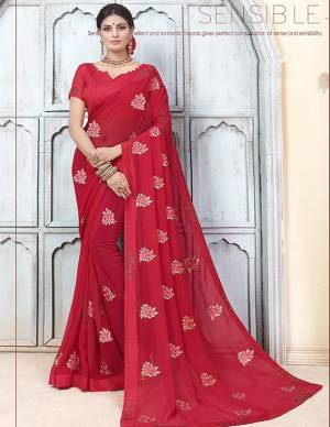 Grab This Very Pretty Minimal Embroiderd Designer Saree In Dark Pink Color. This Pretty Saree IS Fabricated On Georgette Paired with Art Silk Fabricated Blouse. It Is Light In Weight And Easy To Carry All Day Long. 