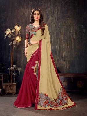 For Your Semi-Casual Wear, Grab This Pretty Light Weight Saree In Beige And Maroon Color. This Saree And Blouse Are Fabricated On Chiffon Beautified With Prints over Blouse And Printed Patch Over The Saree Pallu. 