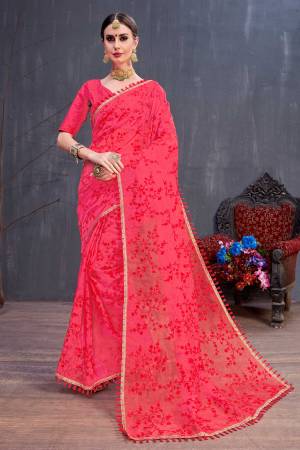 Catch All The Limelight At The Next Wedding You Attend Wearing This Heavy Designer Saree In Bright Red Color. This Saree Is Orgenza Based Paired With art Silk Fabricated Blouse .It Is Beautified With Tone To Tone Resham Embroidery Which Gives A Rich And Subtle Look Both At The Same Time. 