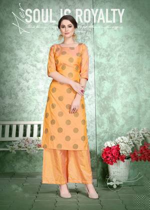 This Festive Season, Celebrate With Comfort and Charming Look By Wearing This Designer Readymade Set Of Kurti And Plazzo In Orange Color. This Pretty Set Is Fabricated On Soft Art Silk Beautified With Foil Print Over The Top. Also It Is Light Weight And Easy To Carry All Day Long. 