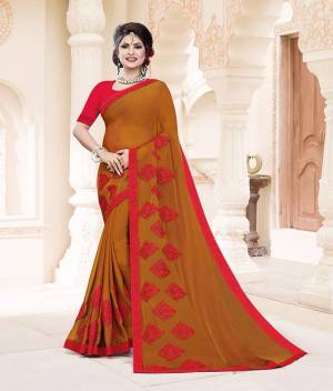 Grab This Very Pretty And Light Weight Designer Saree In Musurd Yellow Color Paired With Contrasting Red Colored Blouse. This Saree Is Fabricated On Georgette Paired With Art Silk Fabricated Blouse. It Is Beautified With Thread Work Motif Giving An Attractive Look. 