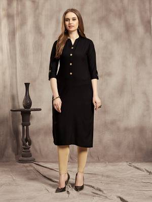 Simple And Elegant Readymade Plain Kurti Is Here In Black Color For Your Casual Wear. This Kurti Is Fabricated On Rayon And Available In All Regular Sizes. It Is Suitable For College Wear, Home Or Work Place. 