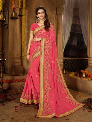 Look Pretty In This Lovely Designer Saree In Pink Color. This Beautifully Embroidered Designer Saree Is Fabricated On Vichitra Silk Paired With Art Silk Fabricated Blouse. Its Pretty Detailed Embroidery and Rich Fabric will Earn You Lots Of Compliments From Onlookers. 