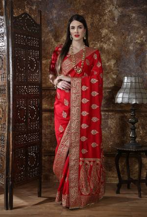 Enhance Your Personality In This Rich And Elegant Looking Heavy Designer Saree In Red Color, This Heavy Embroidered Saree And Blouse Are Fabricated On Art Silk Beautified With Embroidery. Its Rich Fabric And Attractive Color Will Earn You Lots Of Compliments From Onlookers. 
