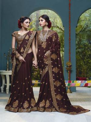 Celebrate This Festive Season With Beauty And Comfort Wearing This Designer Silk Based Saree In Brown Color. This Saree And Blouse are Beautified With Attractive Foil Print All Over It, Also It Is Light Weight And Easy To Carry All Day Long. 