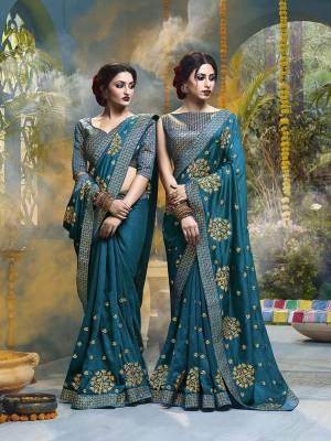 Celebrate This Festive Season With Beauty And Comfort Wearing This Designer Silk Based Saree In Blue Color. This Saree And Blouse are Beautified With Attractive Foil Print All Over It, Also It Is Light Weight And Easy To Carry All Day Long. 