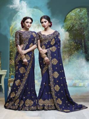 Celebrate This Festive Season With Beauty And Comfort Wearing This Designer Silk Based Saree In Cobalt Blue Color. This Saree And Blouse are Beautified With Attractive Foil Print All Over It, Also It Is Light Weight And Easy To Carry All Day Long. 