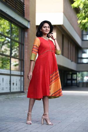 For Your Semi-Casuals, Grab This Readymade Kurti In Tunic Pattern In Red Color. It Is Fabricated On Khadi Cotton And Avialble In All Regular Sizes. Buy Now.