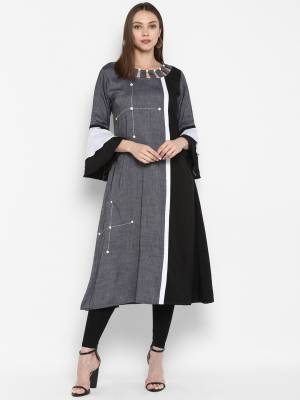 Here Is A Pretty Readymade Kurti To Add Into Your Wardrobe With This Designer Readymade Kurti In Grey Color Fabricated On Khadi Rayon, Buy This Elegant Looking Kurti Now.