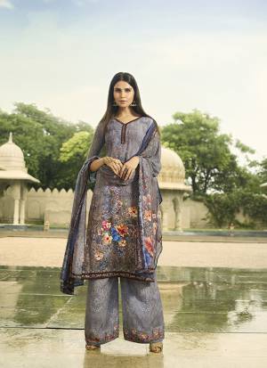 Simple And Elegant Looking Straight Suit with Utmost Comfort Is Here In Grey Color. This Suit Is Crepe Based Beautified With Digital Print Paired With Georgette Fabricated Dupatta. Buy Now.