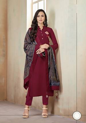 Celebrate This Festive Season With Beauty and Comfort Wearing This Designer Readymade Suit In Maroon Color Paired With Multi Colored Dupatta. Its Readymade Top Is Fabricated On Cotton Paired With Cotton Based Unstitched Bottom And Muslin Fabricated Digital Printed Dupatta. Select As Per Your Desired Fit And Comfort. 