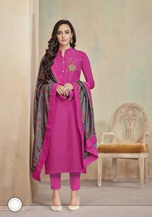 For Your Semi-Casuals Or Festive Wear, Grab This Readymade Suit With Fully Stitched Top And Unstitched Bottom. This Pretty Suit In Rani Pink Color Is Cotton Based Paired With Dark Grey Colored Muslin Fabricated Digital Printed Dupatta. Its Fabrics Are Soft Towards Skin And Easy To Carry All Day Long. 
