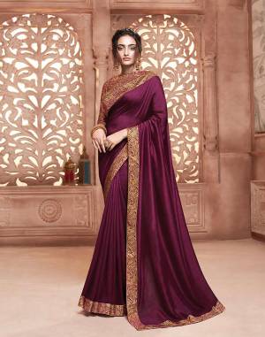 Celebrate This Festive Season With Beauty and Comfort Wearing This Designer Saree In Purple Color . This Saree Is Fabricated On Satin Silk Paired With Art Silk Fabricated Weave Blouse. It Is Beautified With Weave Lace Border Over The Saree. Buy Now.