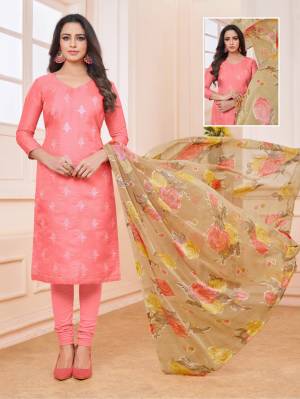 Celebrate This Festive Season With Beauty And Comfort Wearing This Straight Suit In Old Rose Pink Color Paired With Multi Colored Dupatta. Its Embroidered Top IS Fabricated On Satin Linen Paired with Cotton Bottom And Beasso Fabricated Foil Print Dupatta. 
