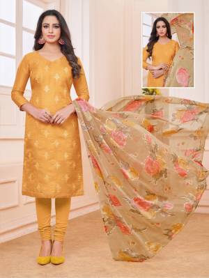 Celebrate This Festive Season With Beauty And Comfort Wearing This Straight Suit In Musturd Yellow Color Paired With Multi Colored Dupatta. Its Embroidered Top IS Fabricated On Satin Linen Paired with Cotton Bottom And Beasso Fabricated Foil Print Dupatta. 