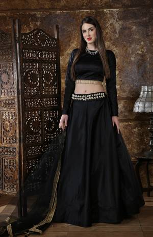 For A Bold And Beautiful Look, Grab This Elegant Looking Lehenga Choli In All Over Black. This Lehenga Choli Is Fabricated On Satin Silk Paired With Net Fabricated Dupatta. It Is Light In Weight And Easy To Carry Throughout The Gala. 