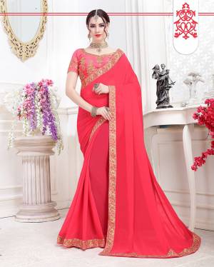 Enhance Your Personality Wearing This Designer Saree In Rani Pink Color. This Saree Is Chiffon based Paired With Art Silk Fabricated Blouse. Its Blouse And Saree Lace Border Are Beautified With Attractive Embroidery Work. 