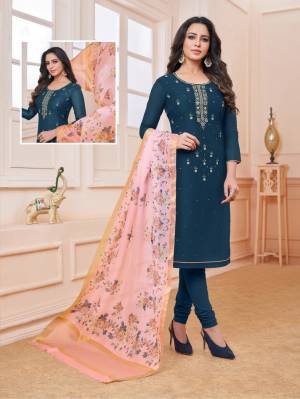 Enhance Your Personality Wearing This Designer Straight Suit In Blue Color Paired With Contrasting Baby Pink Colored Dupatta. Its Embroidered Top Is Fabricated On Modal Silk Paired With Cotton Bottom And Cotton Silk Fabricated Dupatta. 