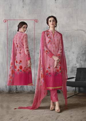 Look Pretty Wearing This Designer Suit In Pink Color. Its Top Is Fabricated On Georgette Paired With Santoon Bottom And Chiffon Fabricated Dupatta. Its Top Is Beautified With Digital Prints And Lakhnavi Work. Buy Now.