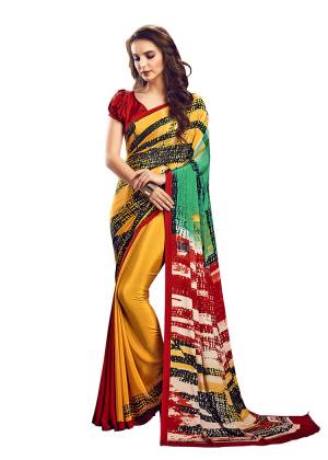 Add Some Casuals With This Pretty Saree Fabricated On Crepe. This?Saree And Blouse are Beautified With prints And It Is Light Weight And Easy To Carry All Day Long