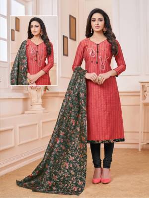 For Your Utmost Comfort, Grab This Dress Material And Get This Cotton Based Dress Material Stitched As Per Your Desired Fit And Comfort. Its Top Is In Pink Color Paired With Black Colored Bottom And Digital Printed Dupatta. 