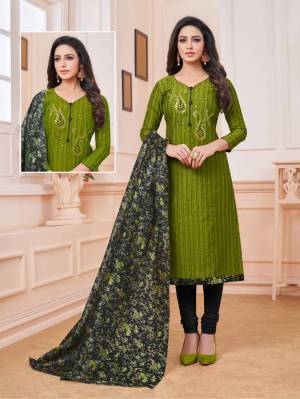 For Your Utmost Comfort, Grab This Dress Material And Get This Cotton Based Dress Material Stitched As Per Your Desired Fit And Comfort. Its Top Is In Green Color Paired With Black Colored Bottom And Digital Printed Dupatta. 