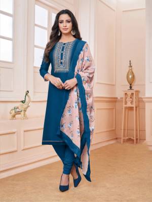 Look Beautiful Wearing This Designer Straight Suit In Blue Color Paired With Contrasting Baby Pink Colored Dupatta. Its Top Is Fabricated On Modal Silk Paired With Cotton Bottom And Soft Cotton Fabricated Dupatta. Buy This Pretty Suit Now.