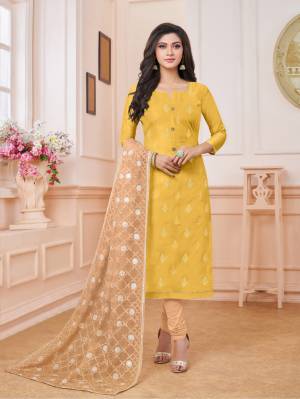 Celebrate This Festive Season Wearing This Designer Straight Suit In Musturd Yellow Colored Top Paired With Beige Colored Bottom And Dupatta. Its Top Is Fabricated On Modal Silk Paired With Cotton Bottom And Net Fabricated Dupatta. Its Top And Dupatta Are Beautified With Embroidery. Buy Now.