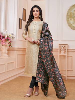 Rich and Elegant Looking Designer Straight Suit Is Here In Cream Colored Top Paired With Black Colored Bottom And Dupatta. Its Top Is Fabricated On Modal Silk Paired With Cotton Bottom And Cotton Silk Fabricated Digital Printed Dupatta. Buy This Rich Looking Suit Now.