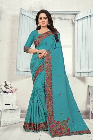 Grab This Heavy Embroidered Saree In Blue Color. This Saree And Blouse Are fabricated on Art Silk Beautified With Multi Colored Kashmiri Embroidery. This Pretty Saree Gives A Rich Look And It Is Suitable For Wedding And Festive Season. Buy Now.