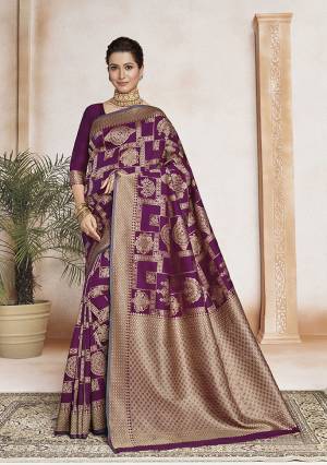 Celebrate This Festive Season In Traditional Look Wearing This Designer Saree In Purple Color . This Saree And Blouse Are Fabricated On Soft Art Silk Beautified With Weave All Over. It Is Light Weight, Durable And Easy To Carry All Day Long. 