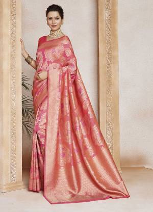 Grab This Very Beautiful Designer Weaved Saree In Dark Peach Color . This Saree And Blouse Are Fabricated On Soft Art Silk. Its Fabric Will Give A Rich Look To Your Personality. 