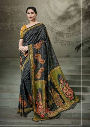 Enhance Your Personality With This Bold And Beautiful Designer Saree In Black Color Paired With Musturd Yellow Colored Blouse. This Saree And Blouse Are Fabricated On Tussar Art Silk Beautified With Digital Prints All Over. 