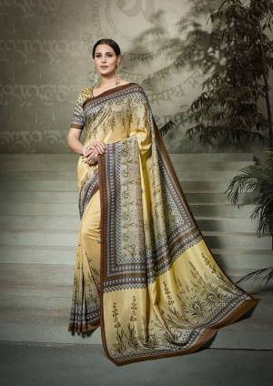 Rich and Elegant Looking Designer Saree Is Here In Light Yellow Color Paired With Light Yellow Colored Blouse. This Pretty Digital Printed Saree And Blouse Are Fabricated On Tussar Art Silk. Buy Now.
