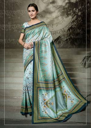 This Festive Season, Go Traditional Wearing This Printed Saree In Sly Blue Color Paired With Sky Blue Colored Blouse. This Saree And Blouse Are Fabricated On Tussar Art Silk Beautified With Digital Prints All over. Buy Now. 