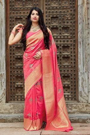 Flaunt Your Rich And Elegant Taste In Silk With This Subtle Weaved Saree In Dark Pink Color. This Saree And Blouse Are Fabricated On Banarasi Art Silk Beautified With Pretty Small Butti Weave All Over It. Its Silk Based Fabric Will Give A Rich Look To Your Personality