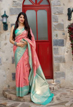 Flaunt Your Rich And Elegant Taste In Silk With This Subtle Weaved Saree In Pink Color. This Saree And Blouse Are Fabricated On Banarasi Art Silk Beautified With Pretty Small Butti Weave All Over It. Its Silk Based Fabric Will Give A Rich Look To Your Personality