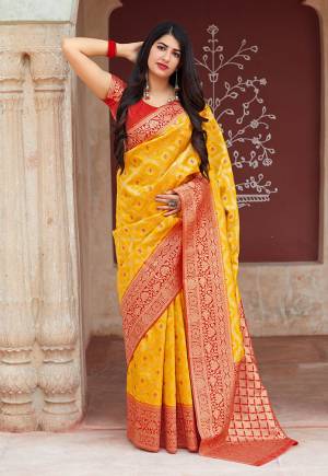 Celebrate This Festive Season With Beauty And Comfort In This Elegant Looking Designer Silk Based Saree In Musturd Yellow Color. This Saree And Blouse Are Fabricated On Banarasi Art Silk Beautified With Small Butti Weave All Over. Buy Now.?