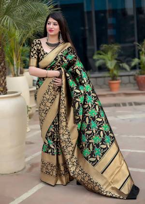 Flaunt Your Rich And Elegant Taste In Silk With This Subtle Weaved Saree In Black Color. This Saree And Blouse Are Fabricated On Art Silk Beautified With Pretty Small Butti Weave All Over It. Its Silk Based Fabric Will Give A Rich Look To Your Personality