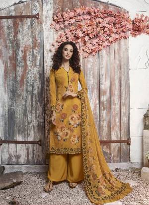 Enhance Your Personality In This Designer Digital Printed Straight Suit In Musturd Yellow Color. This Dress Material Is Fabricated On Crepe Paired With Georgette Fabricated Dupatta. Buy This Suit Now.