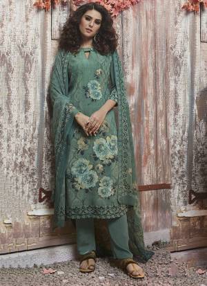 Look Pretty In This Designer Digital Printed Suit In Teal Grey Color. Get This Crepe Based Dress Material Stitched As Per Your Desired Fit And Comfort. Buy This Pretty Dress Material Now.