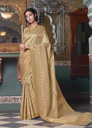 You Will Definitely Earn Lots Of Compliments In This Designer Silk Based Rich Saree In Elegant Cream Color. This Saree And Blouse Are Fabricated On Art Silk Beautified With Attractive Weave. 