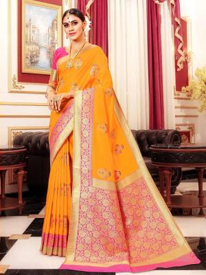 Bright And Visually Appealing Color Is Here With This Pretty Saree In Musturd Yellow Color Paired With Rani Pink Colored Blouse. This Saree And Blouse Are Silk Based Beutified With Weave All Over It. Buy This Saree Now.