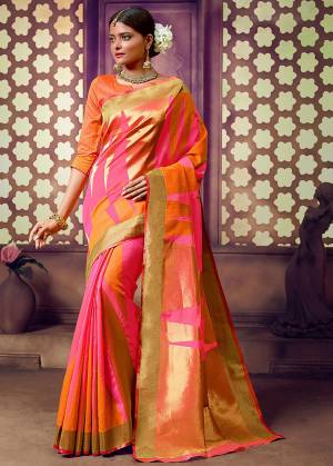 You Will Definitely Earn Lots Of Compliments In Traditional Look Wearing This Beautiful Silk Based Saree In Rani Pink And Orange Color. This Saree IS Light Weigh, Durable And Easy To Carry All Day Long. 
