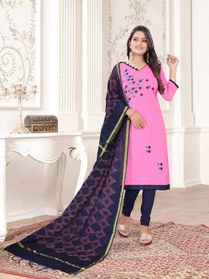 If Those Readymade Suit Does Not Lend You The Desired Comfort, Than Grab This Pretty Dress Material In Pink And Navy Blue Color And Get This Stitched As Per Your Desired Fit And Comfort. Its Top Is Fabricated On Cotton Slub Paired With Cotton Bottom And Cotton Silk Fabricated Dupatta.