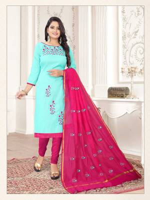 Simple and Elegant Looking Suit Is Here In Aqua Blue And Dark Pink Color. This Dress Material Is Cotton Based Paired With Cotton Silk Fabricated Dupatta. Its Top And Dupatta Are Beautified With Subtle Thread Work Giving An Elegant Look.
