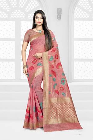 Look Pretty In This Designer Silk Based Pink Colored Floral Saree Paired With Pink Colored Blouse. This Saree Is Fabricated On Weaving Silk Paired With Art Silk Fabricated Blouse. Buy This Saree Now.
