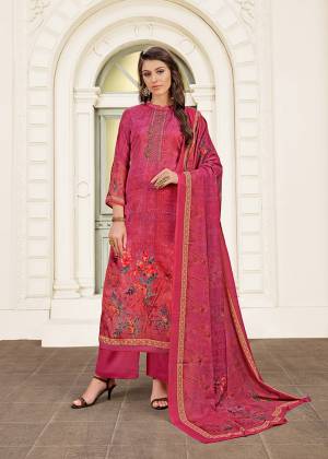 Shine Bright Wearing This Designer Straight Cut Suit In All Over Dark Pink Color. Its Top Is Fabricated On Modal Satin Paired With Satin Bottom And Chiffon Fabricated Dupatta. Its Fabric Is Soft Towards Skin And Easy To Carry All Day Long. 