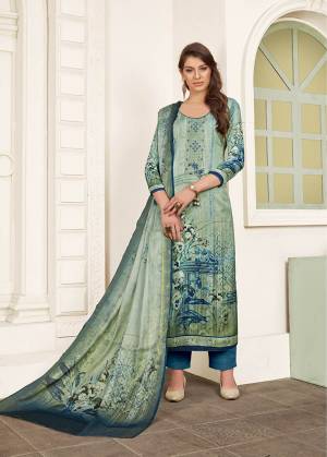 Celebrate This Festive Season With Beauty And Comfort Wearing This elegant Looking Straight Suit In Mint Green Colored Top And Dupatta Paired With Contrasting Blue Colored Bottom. Its Top And Bottom Are Satin Based Paired With Chiffon Fabricated Dupatta. Buy This Semi-Stitched Suit Now.