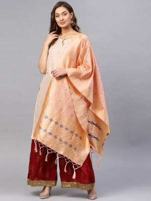 Enhance Your Look of gown and lehenga choli Or A Simple Kurti With Latest Trends Of?Banarasi Dupatta Beautified With Attractive Weave All Over. You Can Pair This Up With Any Kind Of Ethnic Attire And In Same Or Contrasting Colored Attire.